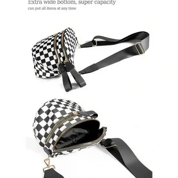 Checkered Black and White Women's Crossbody Bag - Picture 4 of 9